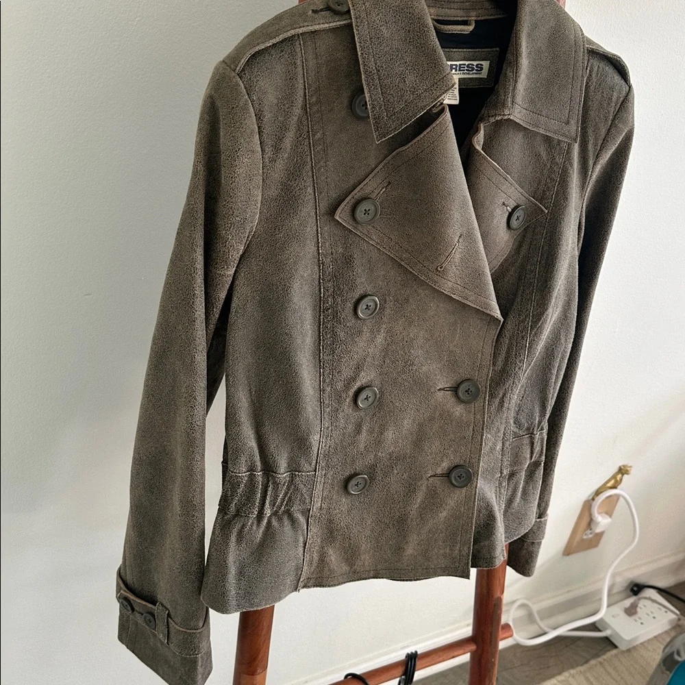 NWOT Vintage Express distressed brown leather double-breasted jacket - Picture 5 of 11